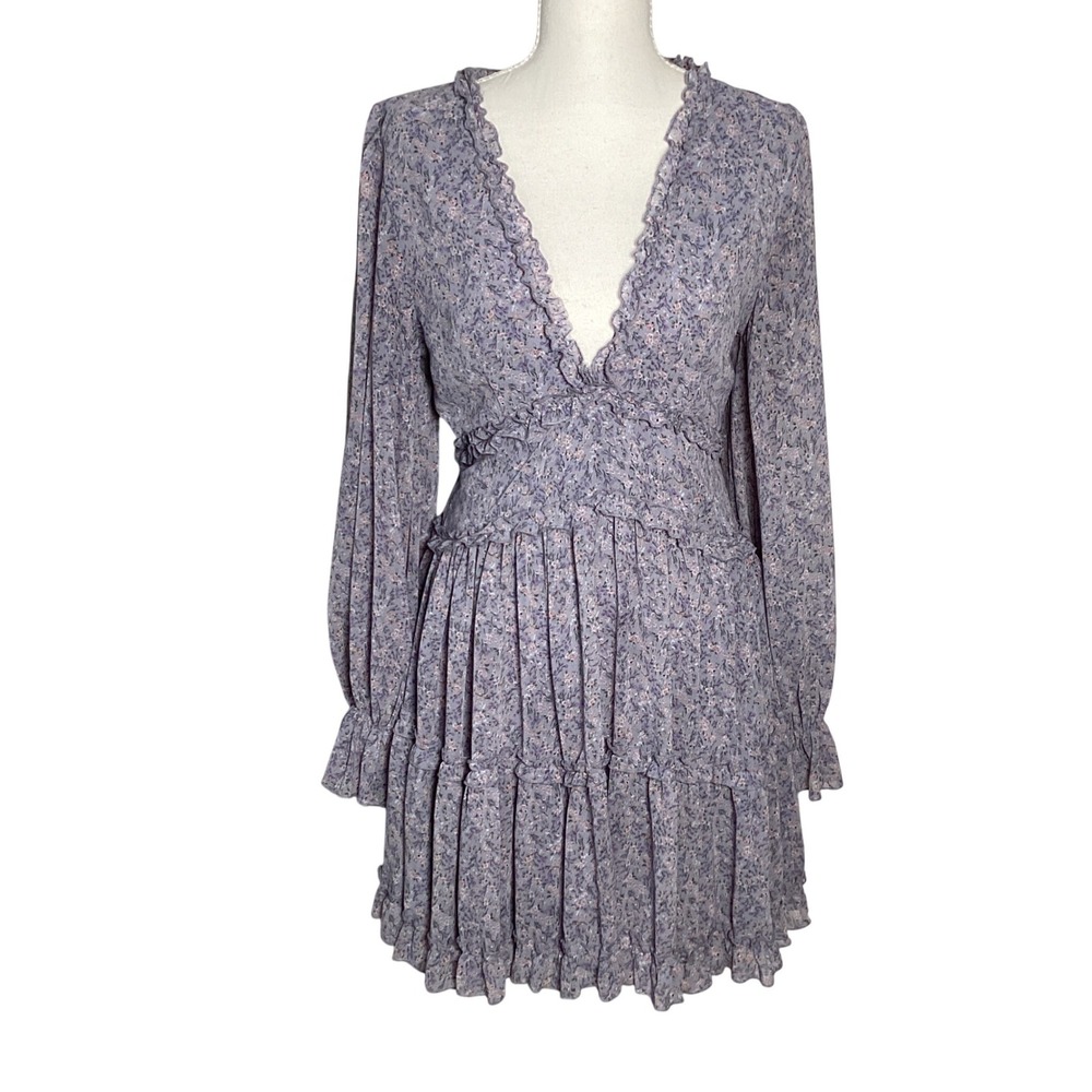 She + Sky Floral Purple Boho Women Mini Dress Size Small